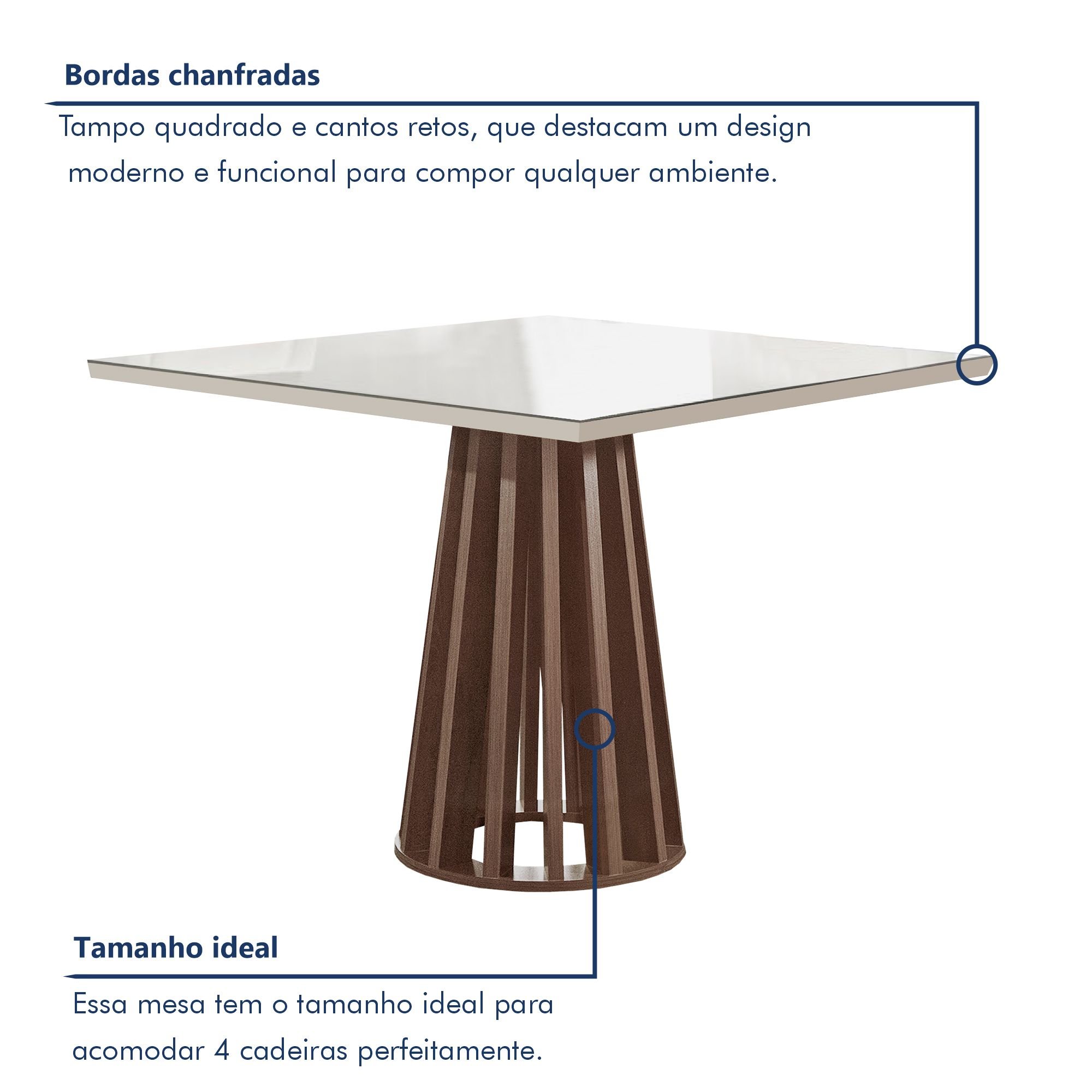 Conjunto Mesa Tampo Slim Plus Vidro Kansas 100cmx100cm 4 Cadeiras Canela - 4