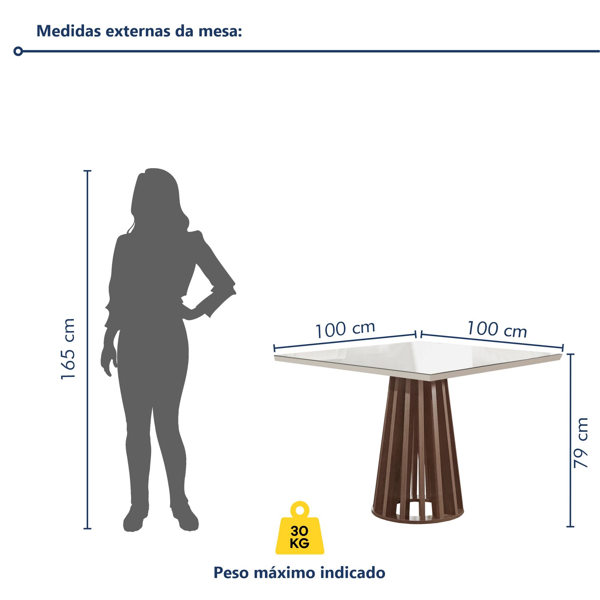 Conjunto Mesa Tampo Slim Plus Vidro Kansas 100cmx100cm 4 Cadeiras Canela - 9
