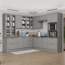 Ver imagem 1 de Cozinha Completa Amy 14 Portas 7 Gavetas MDF Cinza com Natural Casa 812