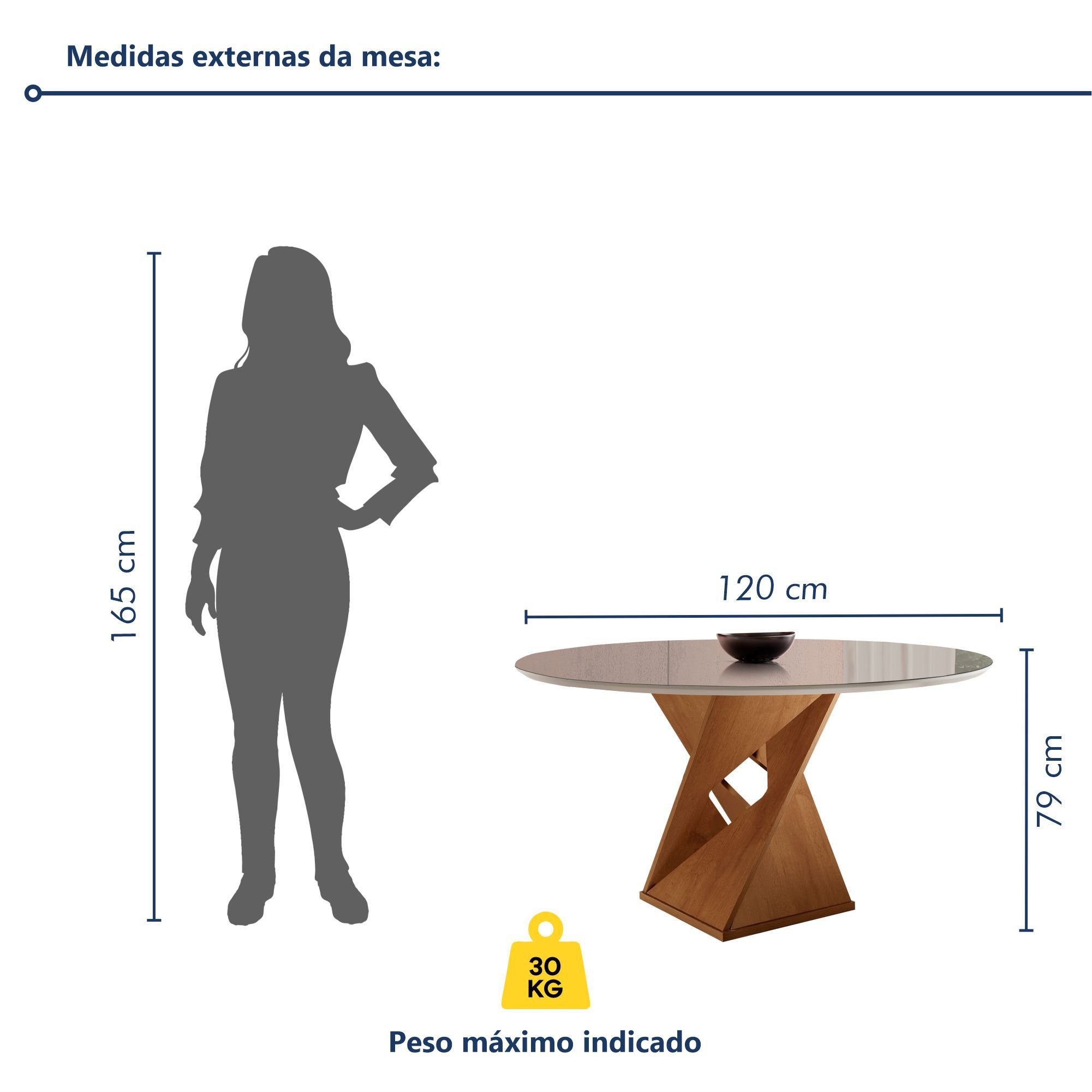 Conjunto Mesa Redonda com Vidro e 6 Cadeiras Tampo 120cmx120cm Barcelona Yescasa - 9