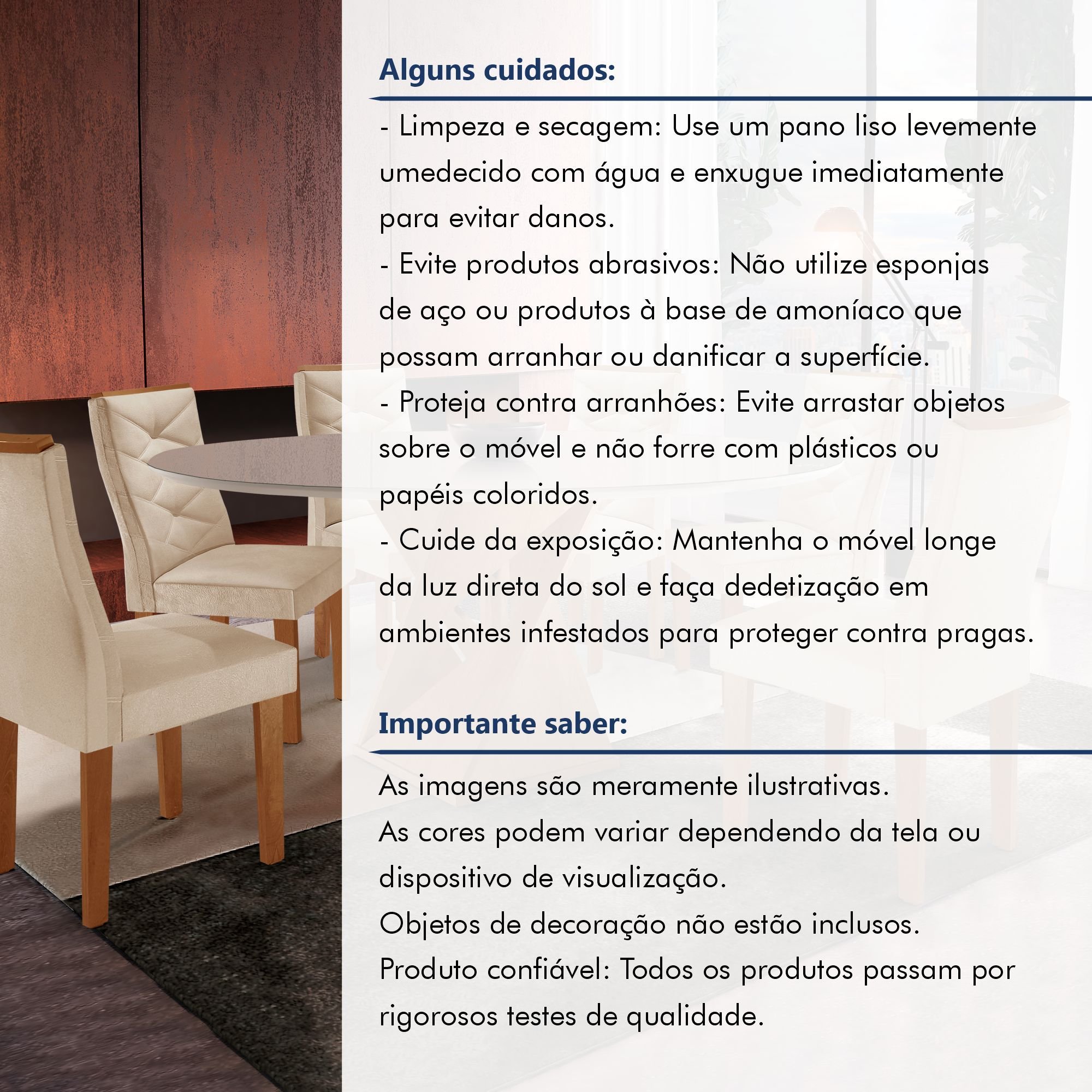 Conjunto Mesa Redonda com Vidro e 6 Cadeiras Tampo 120cmx120cm Barcelona Yescasa - 13