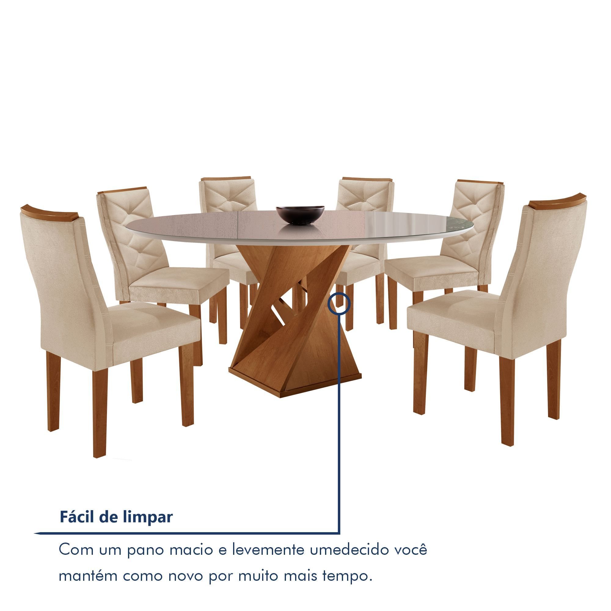 Conjunto Mesa Redonda com Vidro e 6 Cadeiras Tampo 120cmx120cm Barcelona Yescasa - 8