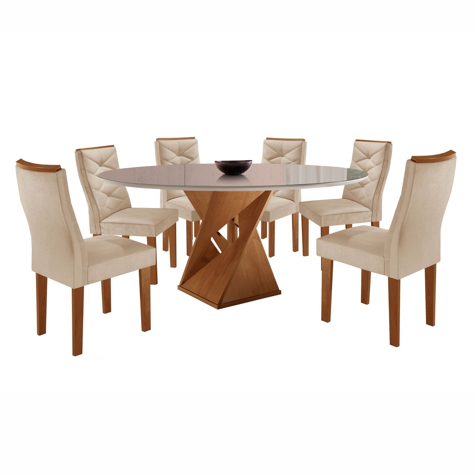 Conjunto Mesa Redonda com Vidro e 6 Cadeiras Tampo 120cmx120cm Barcelona Yescasa - 14