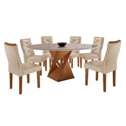 Conjunto Mesa Redonda com Vidro e 6 Cadeiras Tampo 120cmx120cm Barcelona Yescasa - 14