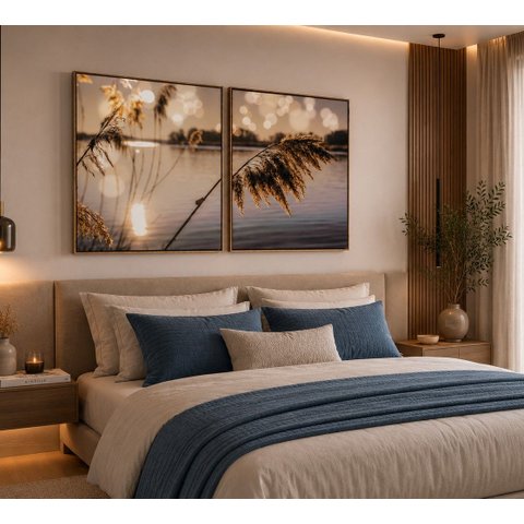 Quadros Decorativos Canvas Paisagem Dourada Pampa 100x80cm Moldura Flutuante