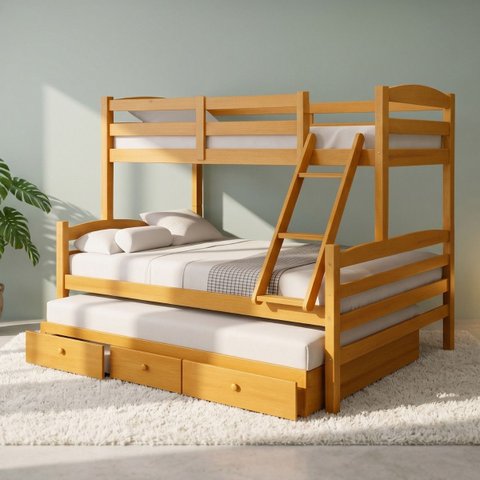 Cama Treliche Casal Casal Madeira Maciça 3 Gavetas:Mel