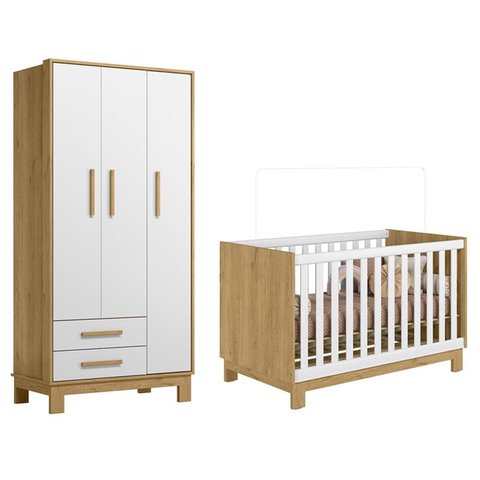 Jogo de Quarto Q Encanto Slim Guarda Roupa e Berço Freijó/branco - Qmovi