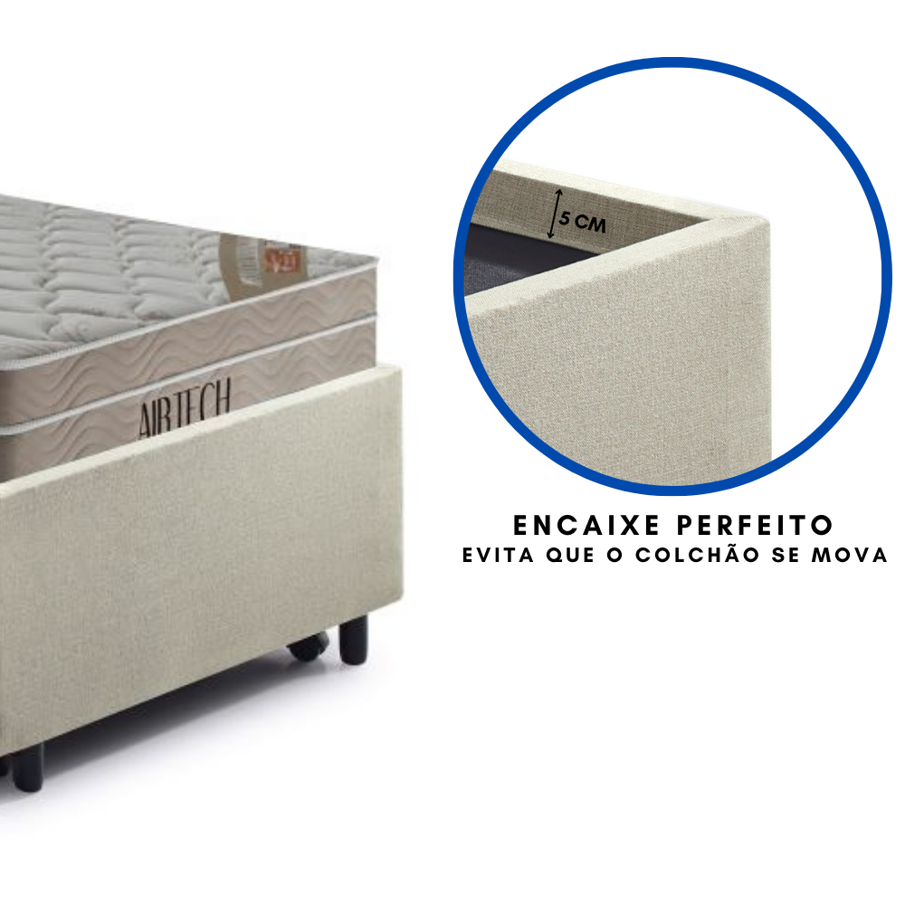 Bicama Box Solteiro Linho Bege 88x188 com Dois Colchões Airtech Molas Ensacadas Ortobom - 8