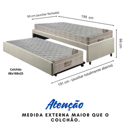 Bicama Box Solteiro Linho Bege 88x188 com Dois Colchões Airtech Molas Ensacadas Ortobom - 2