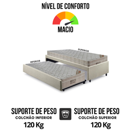Bicama Box Solteiro Linho Bege 88x188 com Dois Colchões Airtech Molas Ensacadas Ortobom - 6