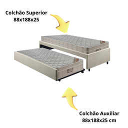 Bicama Box Solteiro Linho Bege 88x188 com Dois Colchões Airtech Molas Ensacadas Ortobom - 7