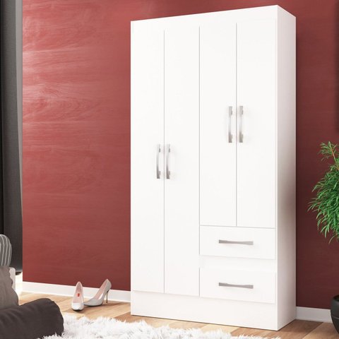 Guarda Roupas Solteiro 4 Portas 2 Gavetas Conde Branco