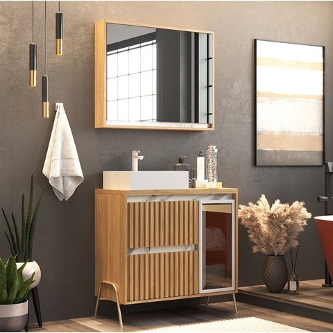 Gabinete de Banheiro 80cm com Cuba e Armário Ref 821 Cewal - Itapuã/thassos