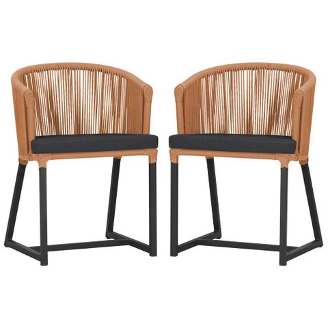 2 Cadeiras de Jantar Área Noronha em Alumínio com Pintura Preta Corda Náutica E11 Trama Original