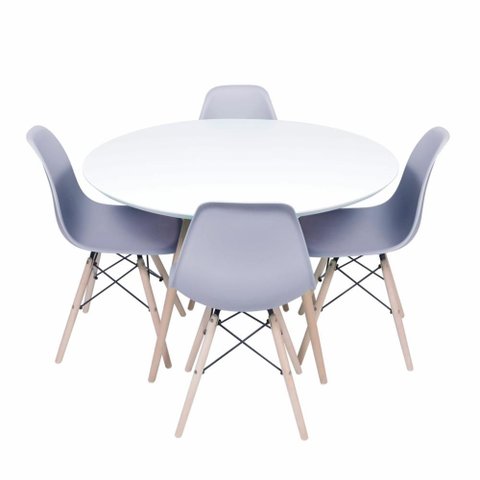 Conjunto Mesa Eames Branca 110cm e 4 Cadeiras Eames Pp Cinza
