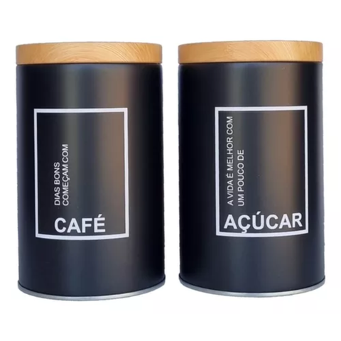 Kit 2 Pote Grande Porta Mantimento Organizador Café e Açucar:PRETOF0966