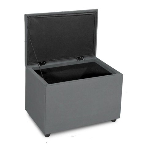 Puff Baú 60cm Decorativo Sala Estar Quarto Multiusos Veludo Cor Cinza