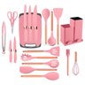 Kit Completo de Cozinha 19 Utensílios com Cabo de Madeira e Silicone Tábua de Corte Inclusa - Rosa - 2