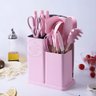 Kit Completo de Cozinha 19 Utensílios com Cabo de Madeira e Silicone Tábua de Corte Inclusa - Rosa - 5