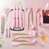 Kit Completo de Cozinha 19 Utensílios com Cabo de Madeira e Silicone Tábua de Corte Inclusa - Rosa - 4