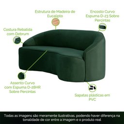 Sofá Curvo Montserrat 210cm 03 Lugares Veludo Verde - CasaePoltrona - 5