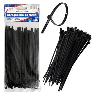 500 Enforca Gato Abraçadeira Fita Lacre de Nylon 3.6x150mm Cinta Plástica Hellerman 15cm Preta