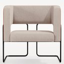 Ver imagem 3 de Poltrona Decorativa Scarlett D02 Base Aço Preto Couríssimo Camel B-14 Linho Bege C-107 - Lyam Decor