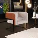 Ver imagem 2 de Poltrona Decorativa Scarlett D02 Base Aço Preto Couríssimo Camel B-14 Linho Bege C-107 - Lyam Decor