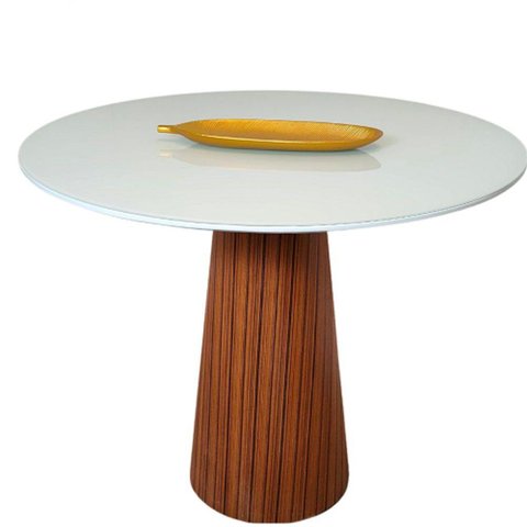 Mesa De Jantar 90 Cm Base Madeira Tampo Laca + Vidro Branco