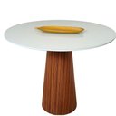 Ver imagem 1 de Mesa De Jantar 90 Cm Base Madeira Tampo Laca + Vidro Branco