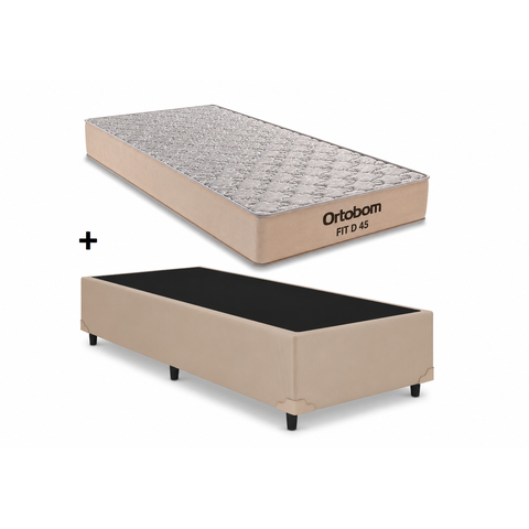 Cama Box Base Solteiro Bege Colchao Fit D45 88x188x20 - Ortobom