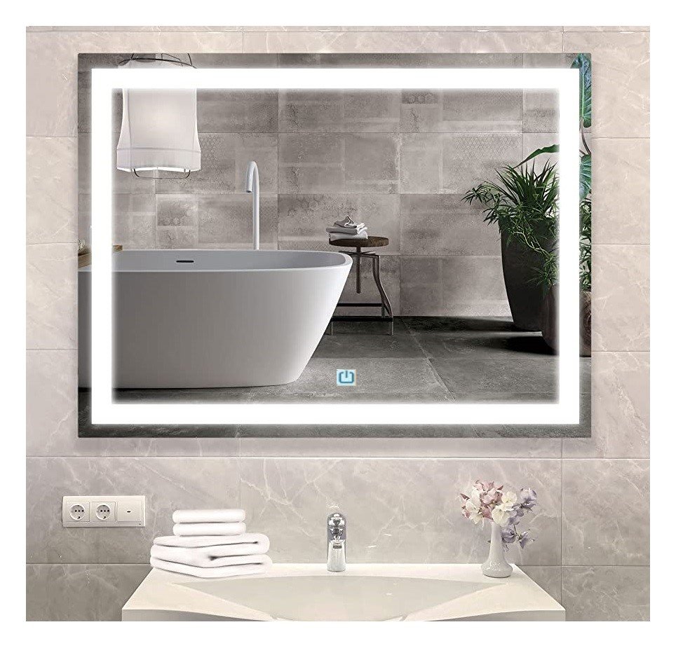 Espelho Jateado Iluminado com Led Frio e Touch 90x50cm Horizontal