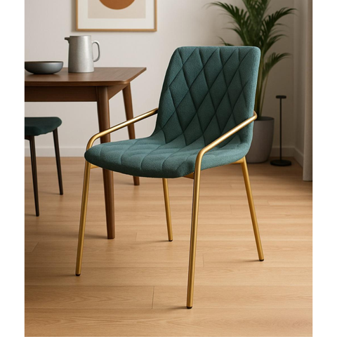 Cadeira Estofada com Base em Aço Carbono Pintura Automotiva – Anitta Exclusiva Linho Lincoln Verde