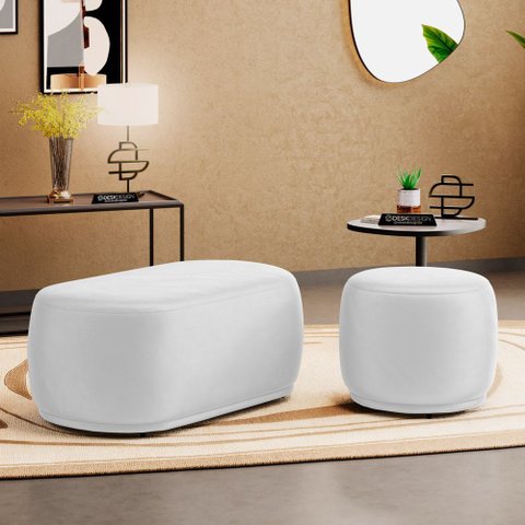 Conjunto 02 Puffs Decorativos Orgânicos Molly Couríssimo Branco - Abmaza