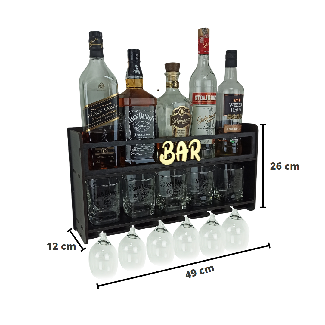 Barzinho de Parede Aparador Para Bebidas Para Sala Tema Bar - 49x26 Cor Preto - 3