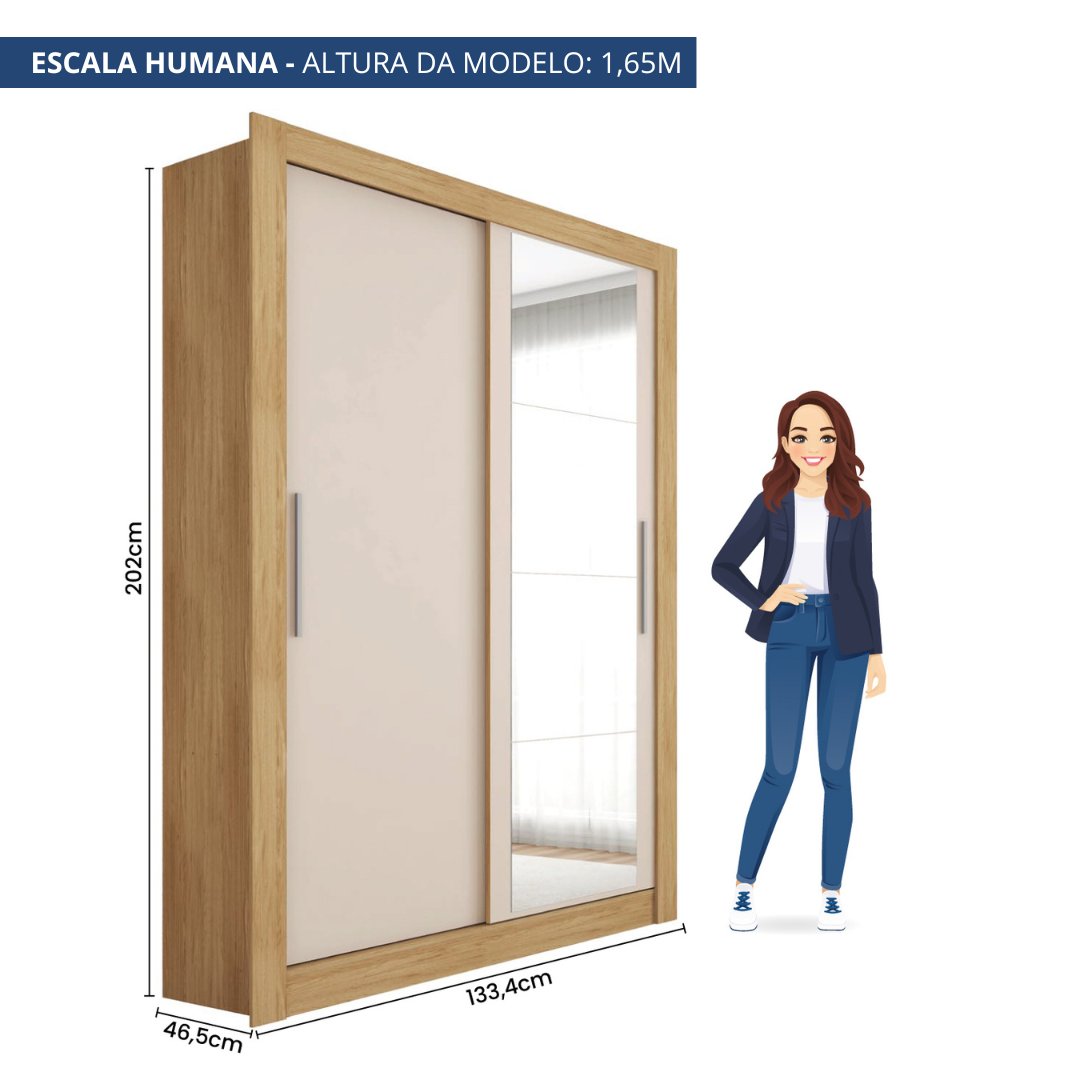 Guarda Roupas Solteiro com Espelhos 2 Portas de Correr 2 Gavetas Quito Espresso Móveis - 10