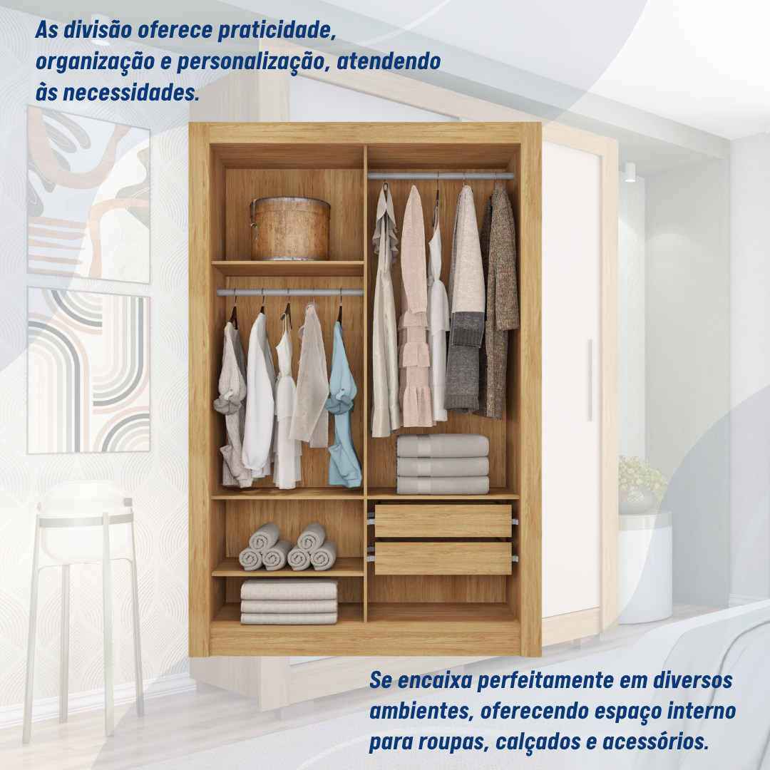Guarda Roupas Solteiro com Espelhos 2 Portas de Correr 2 Gavetas Quito Espresso Móveis - 5