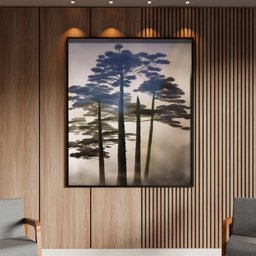 Quadro Decorativo Paisagem Araucaria Angustifolia com Moldura e Vidro Preto - 100x70 Cm - 2