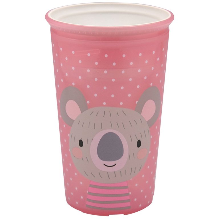 Copo Infantil Transição Para Bebês 12 Meses 360 Antivazamento Grande 235 mL Coala Rosa Clingo