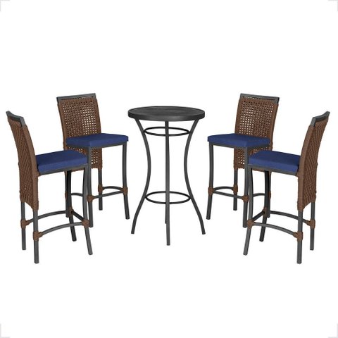 Mesa Bistro e 4 Banquetas Roma Preta Corda Náutica 10 Trama Original