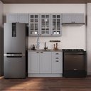 Ver imagem 1 de Cozinha Modulada 4 Peças 1 Balcão sem Tampo 3 Aéreos 100% MDF com Vidro Rodapé Bari Cinza/Titânio Fosco