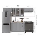 Ver imagem 3 de Cozinha Modulada 4 Peças 1 Balcão sem Tampo 3 Aéreos 100% MDF com Vidro Rodapé Bari Cinza/Titânio Fosco