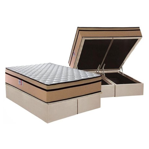 Cama Box Baú Queen: Colchão Espuma D45 Plumatex Plumatex Selectus 24 + Base Universal Suede Clean