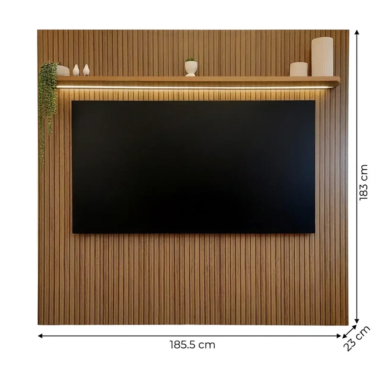 Ver imagem 5 de Painel para TV até 75 Polegadas Efeito Ripado 3D com LED 183x185,5 cm Liverpool Yescasa Marrom