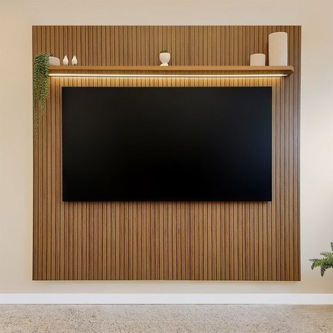 Painel Ripado para TV até 75 Polegadas com LED 185,5CMX183CM 3D Ripada Liverpool Yescasa Marrom