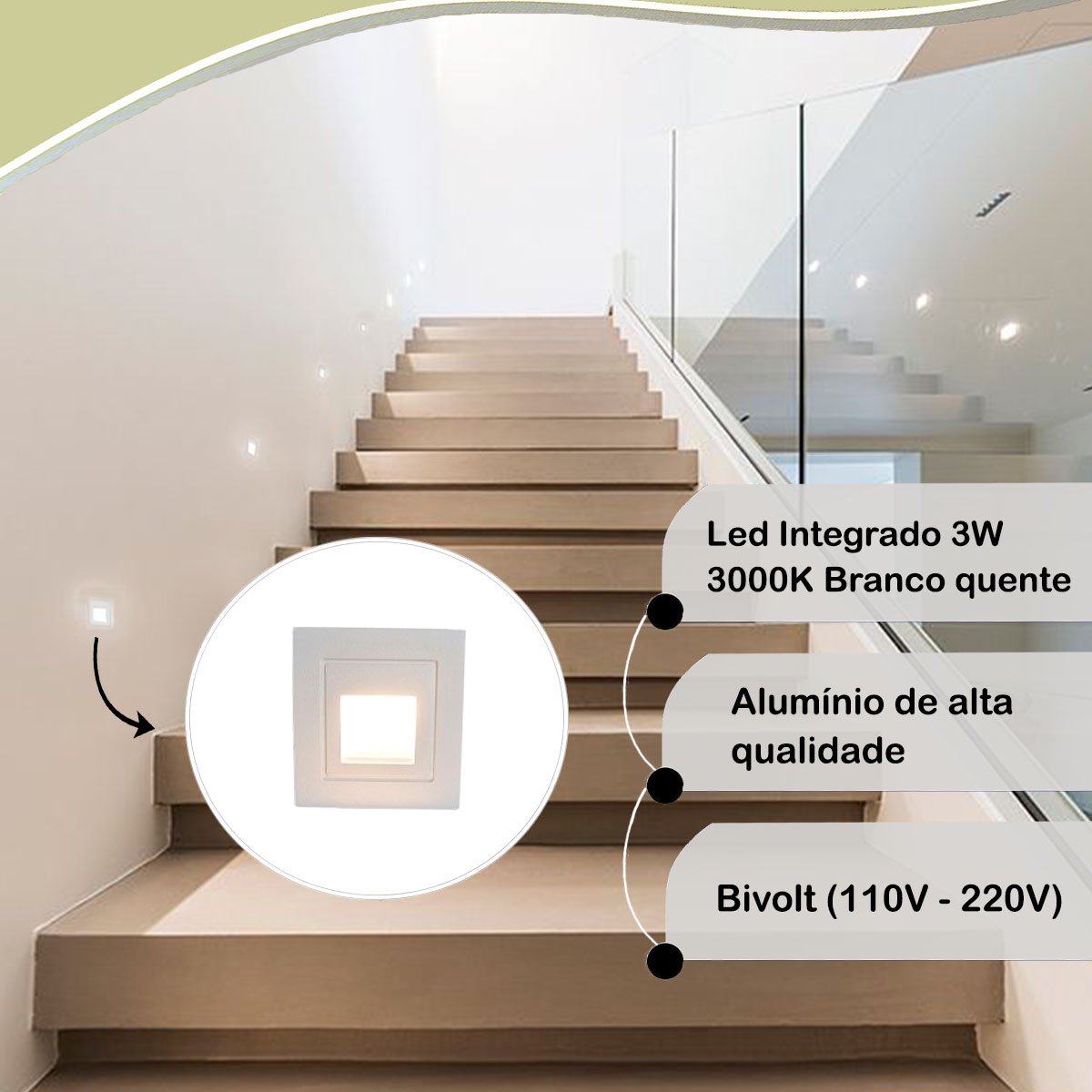 Balizador de Embutir Branco Mini de Parede Corredor Lup75 - 4