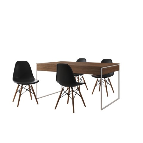 Conjunto Industrial Filadelfia 137x90 Ferro Branco Tampo Amendoa 4 Cadeiras Preto