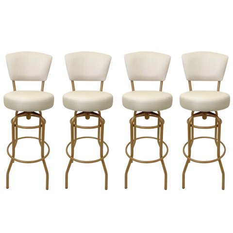Banqueta Alta Bar Giratória com Encosto Cor Dourado Fosco Assento Grosso Cor Off White Kit 4 Peças