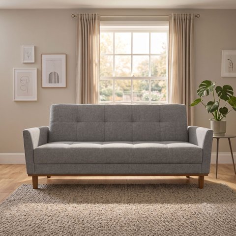 Sofá Cama 188cm Mari Linho Base Madeira Molas Bonnel - Cinza