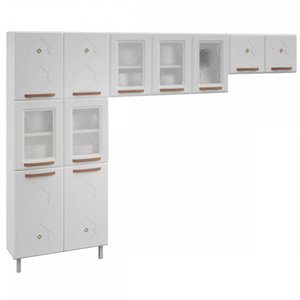 Cozinha De Aço Compacta Mirage New 11 Portas 6 Prateleiras com Vidro Branco - Telasul